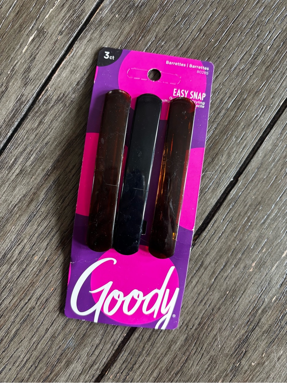 Black/Brown Easy Snap Hair Barrettes - 3 Pack